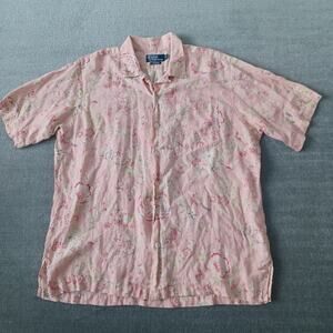 Vintage Polo Ralph Lauren Caldwell Shirt Men L Pink Floral Linen 90s Loop Collar
